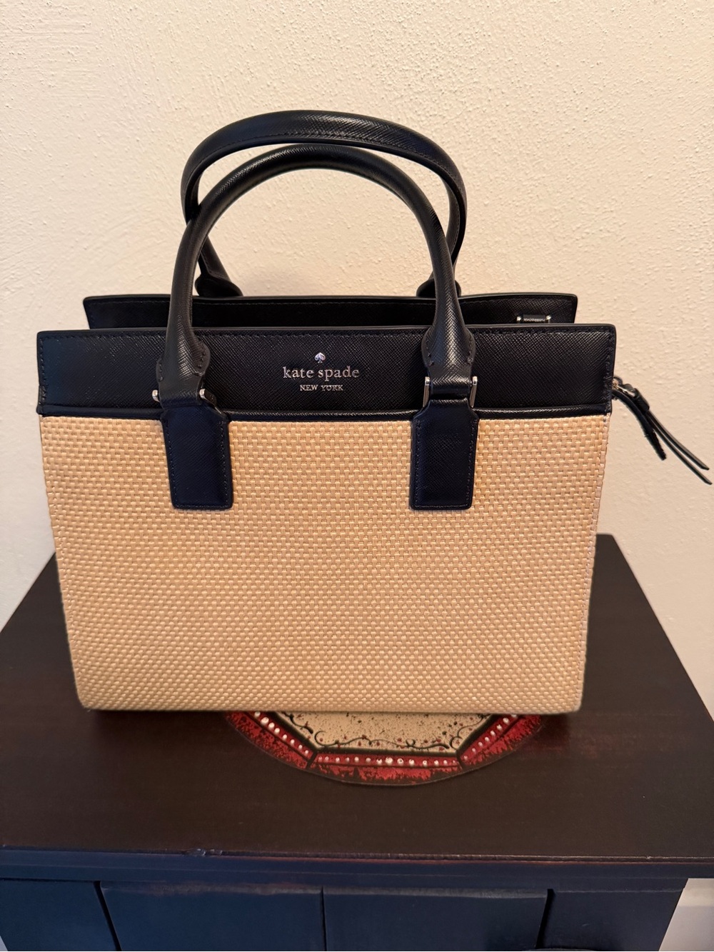 kate spade Black & Beige Straw Satchel